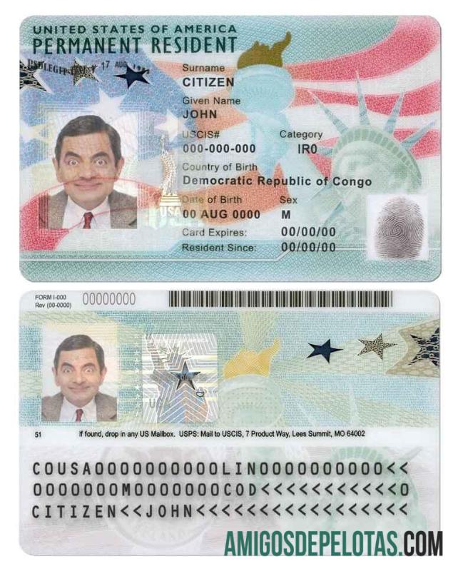 realista Green Card dos EUA, modelo de cartão de residente permanente em formato PSD, totalmente editável (2020 - presente)